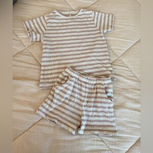 Rylee + Cru Striped Matching Shorts & Tee Set 6/7 Grapefruit Stripe Play Set